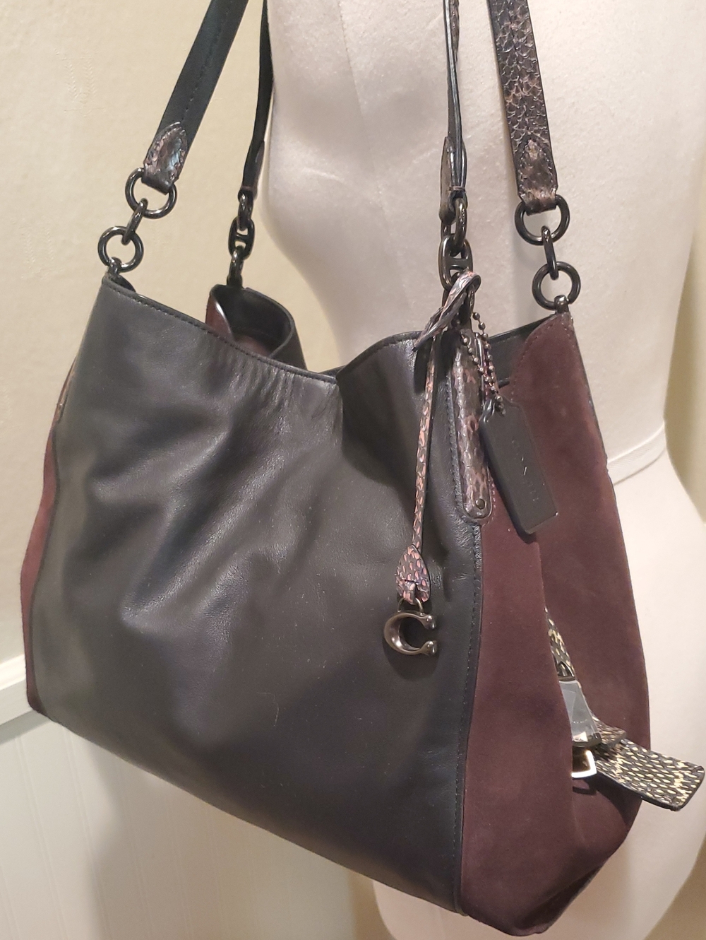 Coach Dalton 31 Bag Suede Colorblock And Exotic Snakeskin Trim